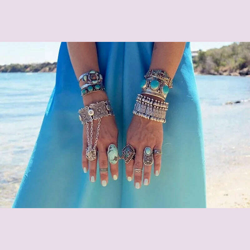 Gypsy Bohemian Coin Bracelets for Women Metal Vintage Flower Statement Bracelets Festival Turkish Beach Jewelry Tribal Ethnic - KIMLUD