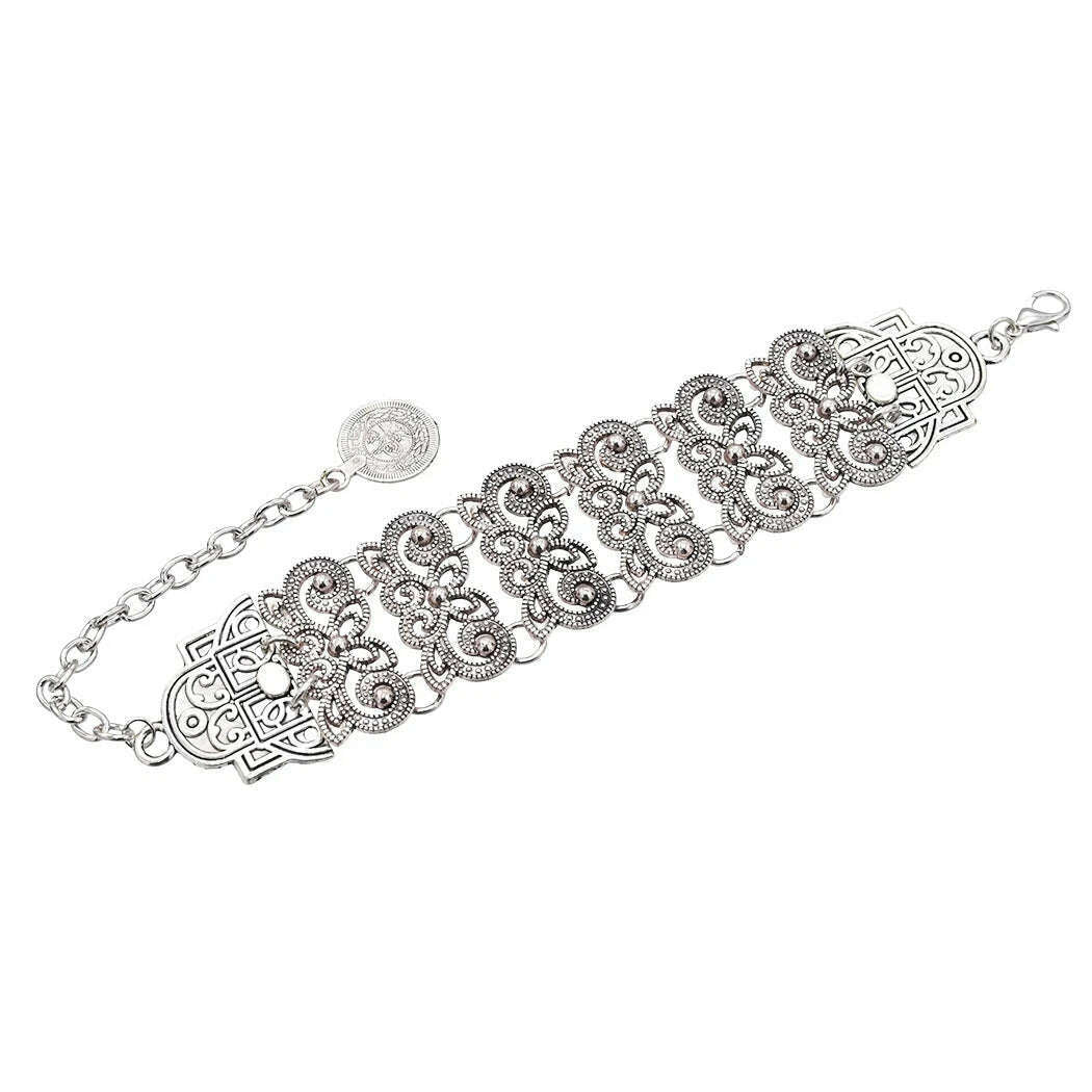 Gypsy Bohemian Coin Bracelets for Women Metal Vintage Flower Statement Bracelets Festival Turkish Beach Jewelry Tribal Ethnic - KIMLUD