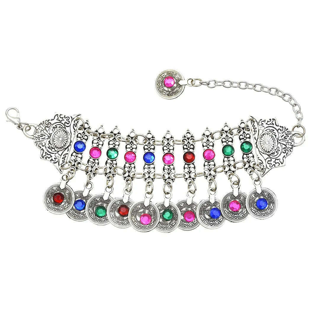 Gypsy Bohemian Coin Bracelets for Women Metal Vintage Flower Statement Bracelets Festival Turkish Beach Jewelry Tribal Ethnic - KIMLUD