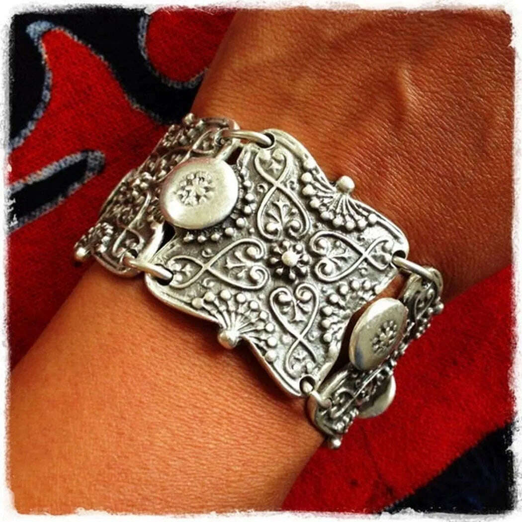 KIMLUD, Gypsy Tribal Tibetan Bracelet for Women Boho Vintage Silvery Men's Turquoise Elastic Bangle Afghan Turkish Ethnic Indian Jewelry, KIMLUD Womens Clothes