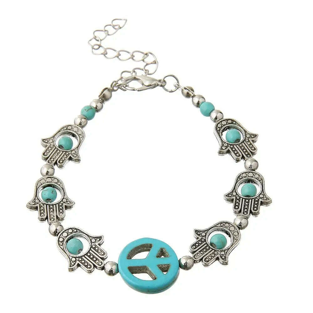 KIMLUD, Gypsy Tribal Tibetan Bracelet for Women Boho Vintage Silvery Men's Turquoise Elastic Bangle Afghan Turkish Ethnic Indian Jewelry, 1026C, KIMLUD APPAREL - Womens Clothes