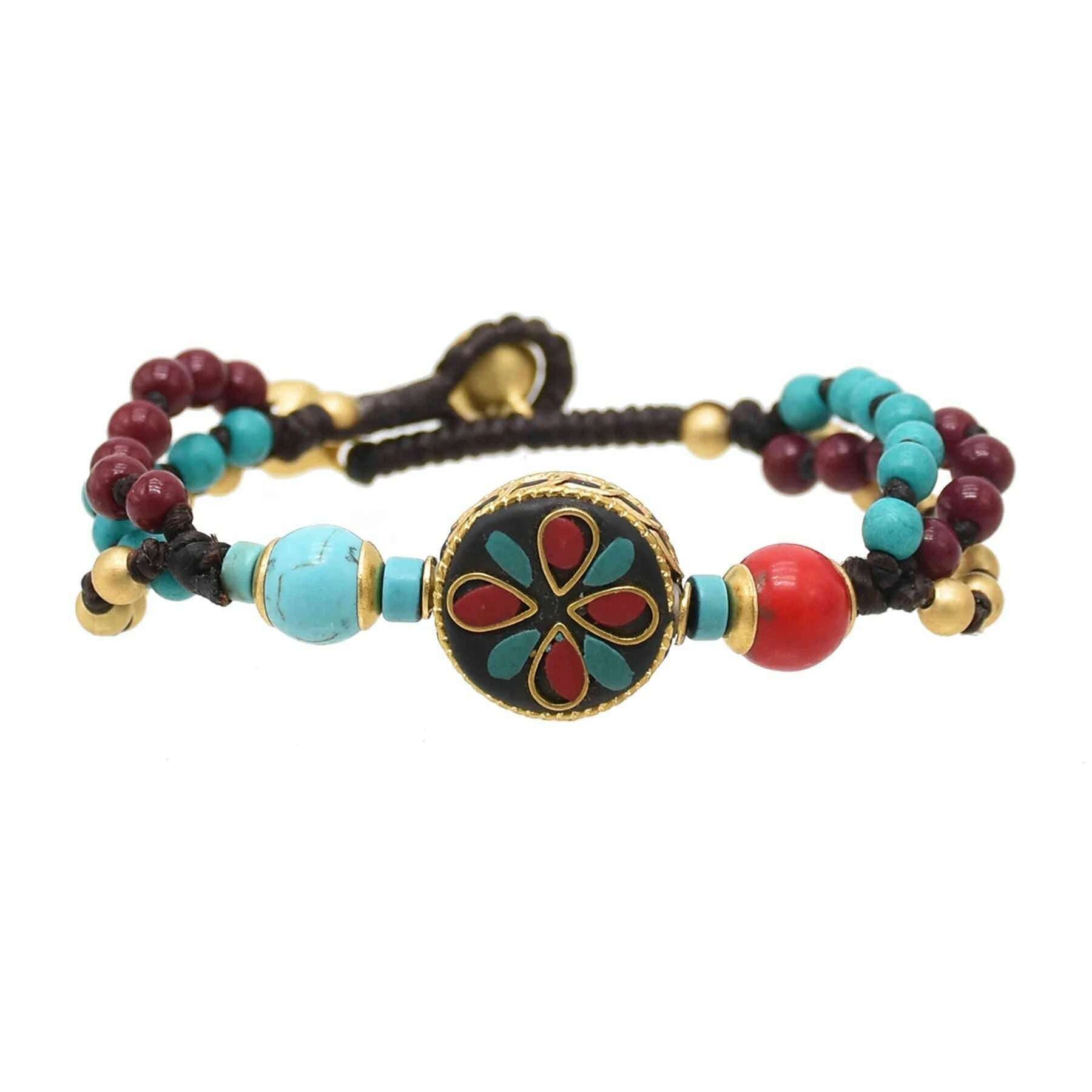 KIMLUD, Gypsy Tribal Tibetan Bracelet for Women Boho Vintage Silvery Men's Turquoise Elastic Bangle Afghan Turkish Ethnic Indian Jewelry, 1205B, KIMLUD APPAREL - Womens Clothes