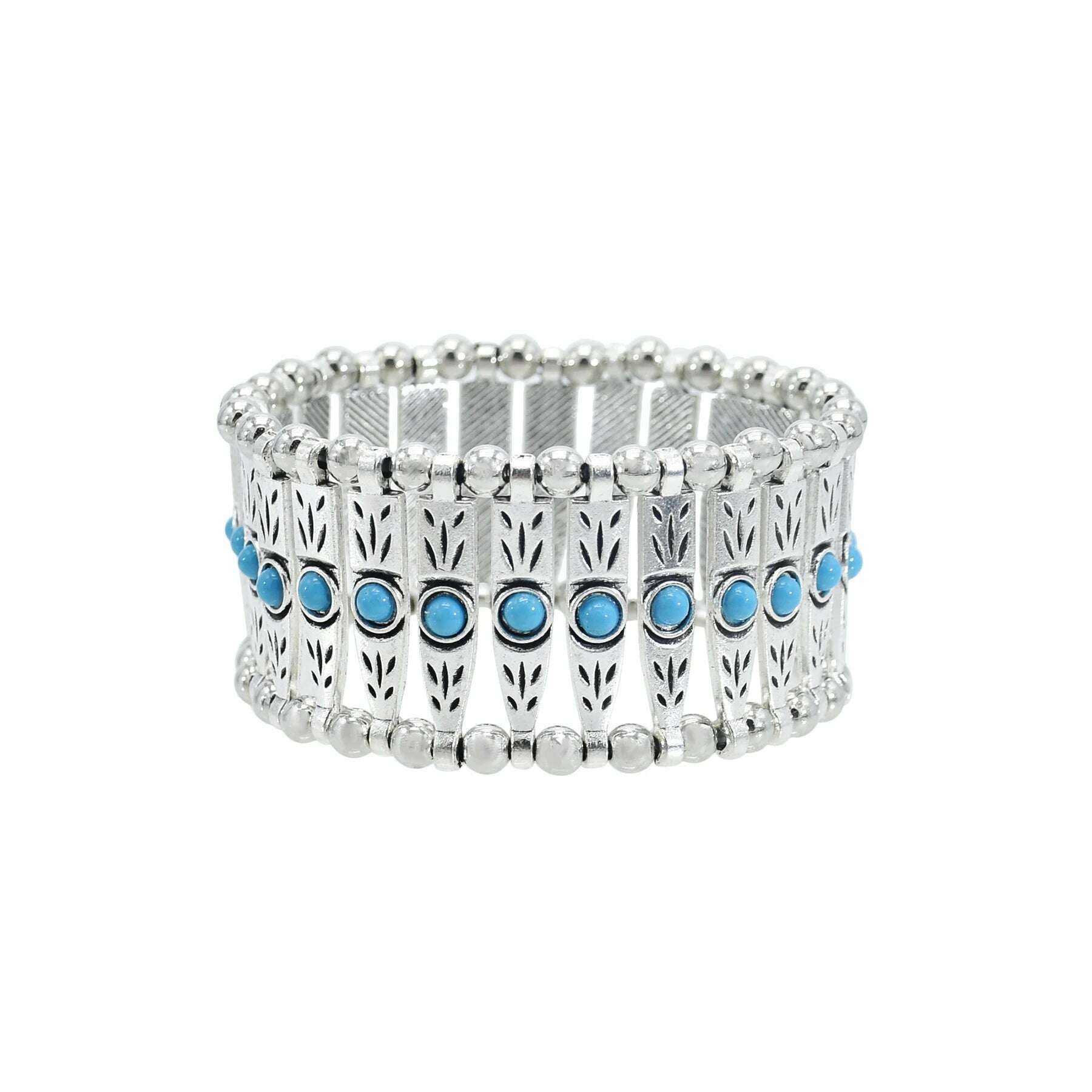KIMLUD, Gypsy Tribal Tibetan Bracelet for Women Boho Vintage Silvery Men's Turquoise Elastic Bangle Afghan Turkish Ethnic Indian Jewelry, 1102blue, KIMLUD APPAREL - Womens Clothes