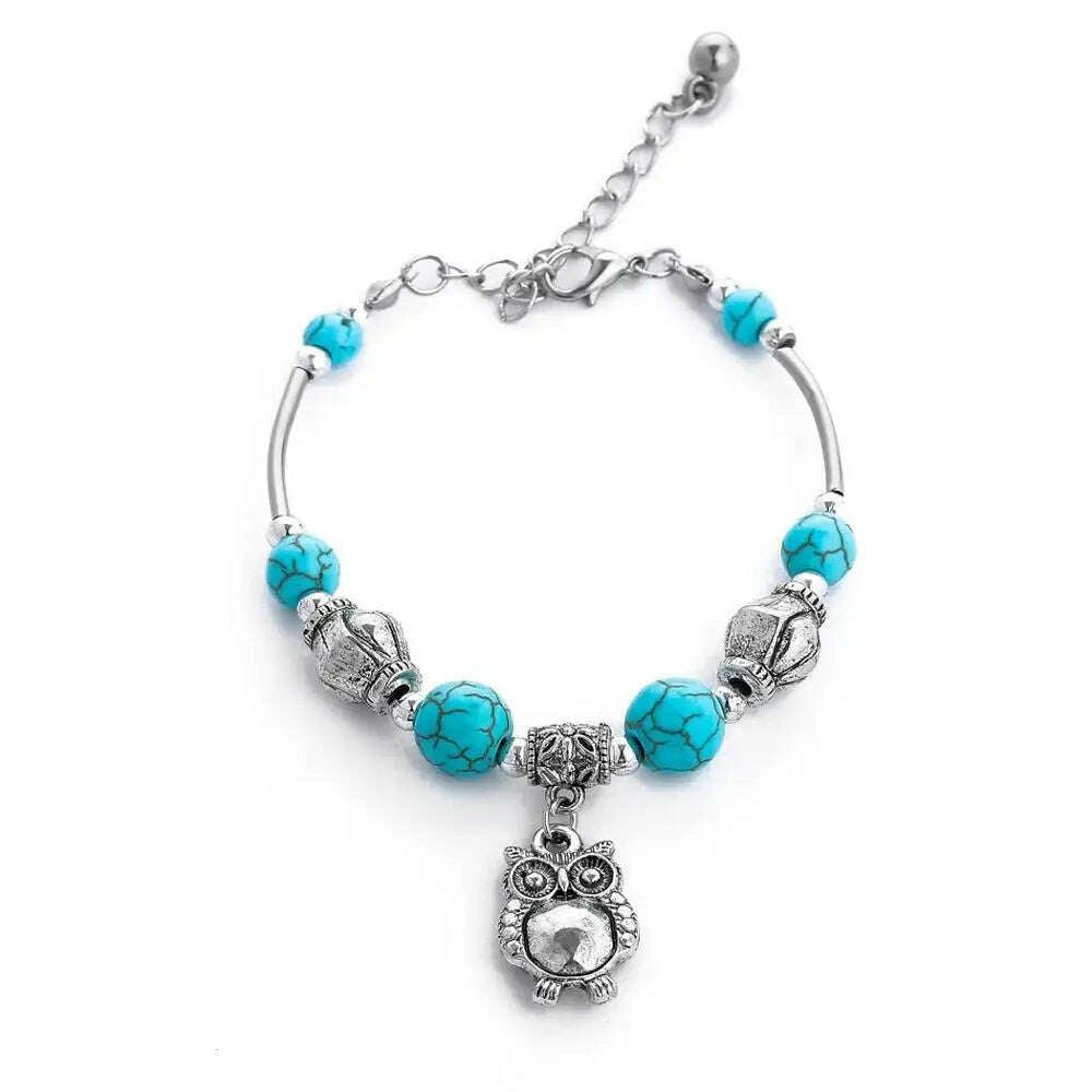 KIMLUD, Gypsy Tribal Tibetan Bracelet for Women Boho Vintage Silvery Men's Turquoise Elastic Bangle Afghan Turkish Ethnic Indian Jewelry, 1023B, KIMLUD APPAREL - Womens Clothes