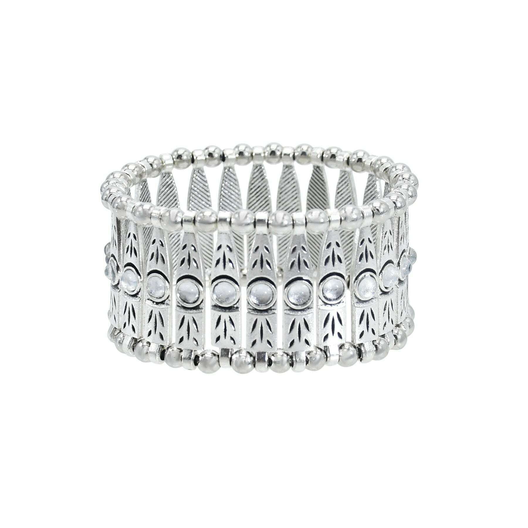 KIMLUD, Gypsy Tribal Tibetan Bracelet for Women Boho Vintage Silvery Men's Turquoise Elastic Bangle Afghan Turkish Ethnic Indian Jewelry, 1102clear, KIMLUD APPAREL - Womens Clothes