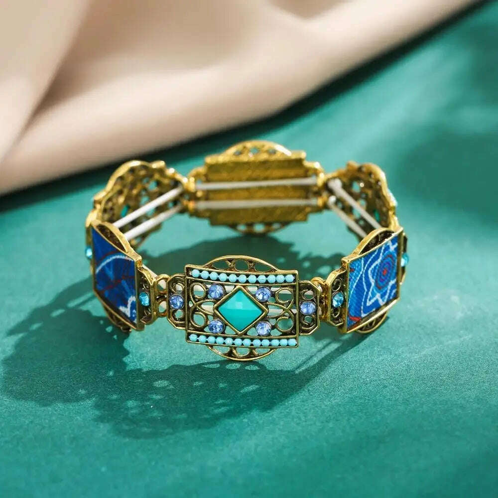 KIMLUD, Gypsy Tribal Tibetan Bracelet for Women Boho Vintage Silvery Men's Turquoise Elastic Bangle Afghan Turkish Ethnic Indian Jewelry, KIMLUD Womens Clothes