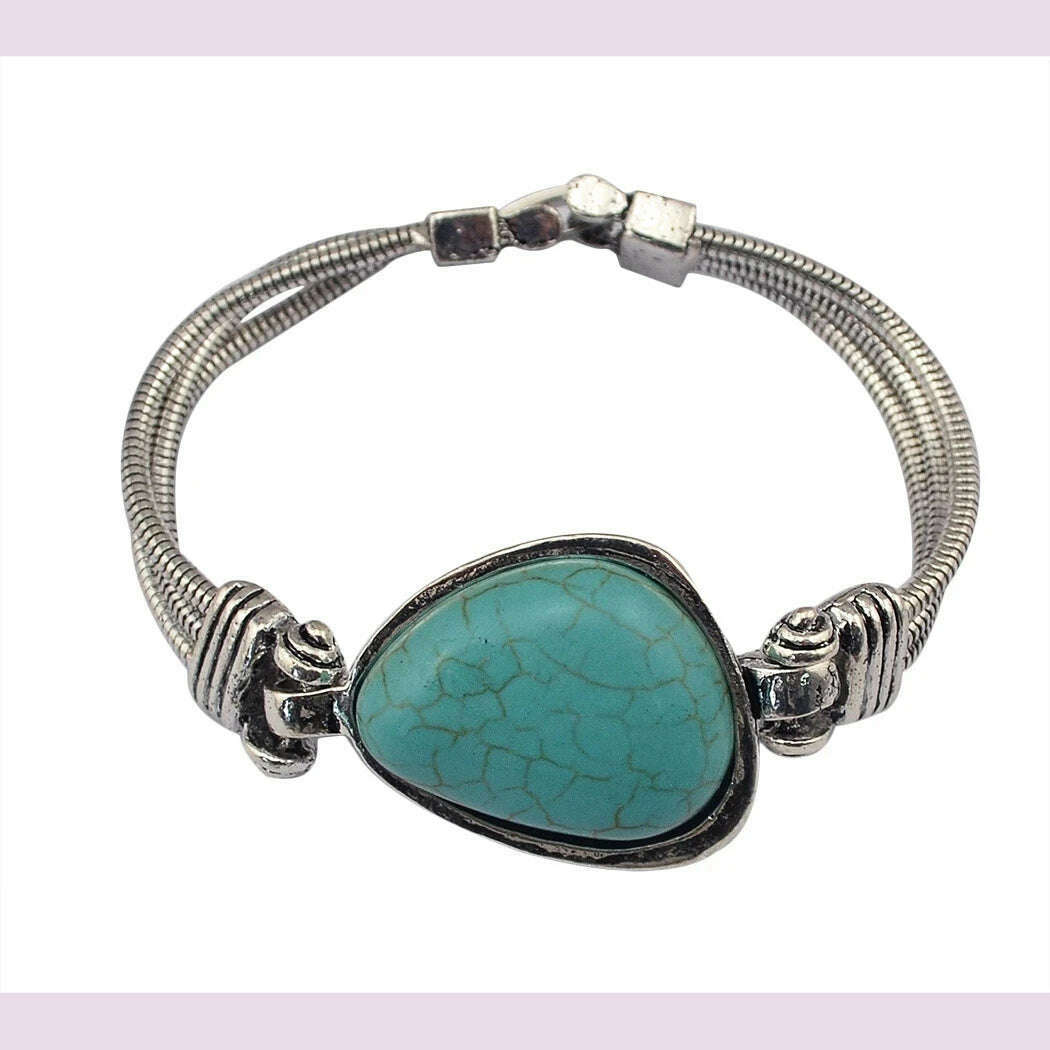 KIMLUD, Gypsy Tribal Tibetan Bracelet for Women Boho Vintage Silvery Men's Turquoise Elastic Bangle Afghan Turkish Ethnic Indian Jewelry, 0656, KIMLUD APPAREL - Womens Clothes