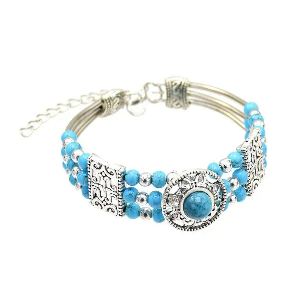 KIMLUD, Gypsy Tribal Tibetan Bracelet for Women Boho Vintage Silvery Men's Turquoise Elastic Bangle Afghan Turkish Ethnic Indian Jewelry, Blue, KIMLUD APPAREL - Womens Clothes