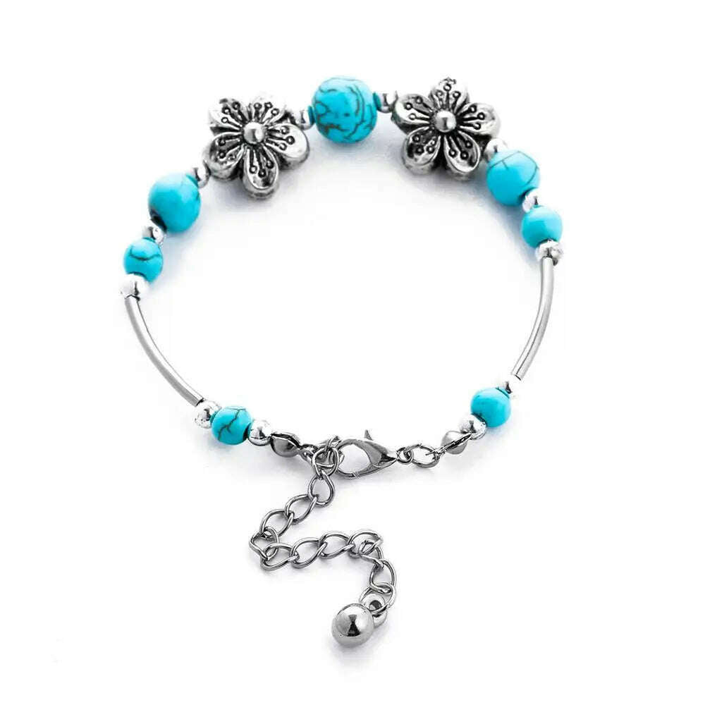 KIMLUD, Gypsy Tribal Tibetan Bracelet for Women Boho Vintage Silvery Men's Turquoise Elastic Bangle Afghan Turkish Ethnic Indian Jewelry, 1022C, KIMLUD APPAREL - Womens Clothes