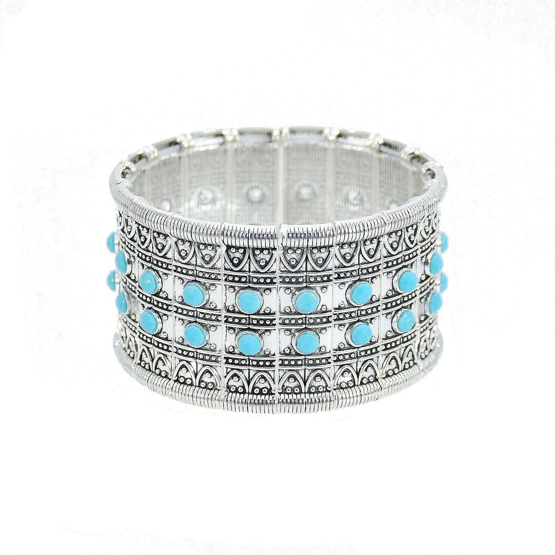 KIMLUD, Gypsy Tribal Tibetan Bracelet for Women Boho Vintage Silvery Men's Turquoise Elastic Bangle Afghan Turkish Ethnic Indian Jewelry, 1106blue, KIMLUD APPAREL - Womens Clothes