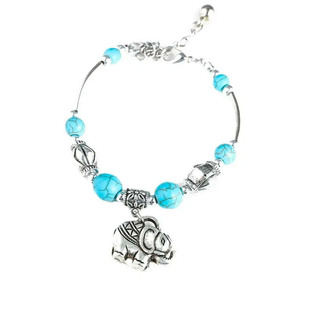 KIMLUD, Gypsy Tribal Tibetan Bracelet for Women Boho Vintage Silvery Men's Turquoise Elastic Bangle Afghan Turkish Ethnic Indian Jewelry, KIMLUD Womens Clothes