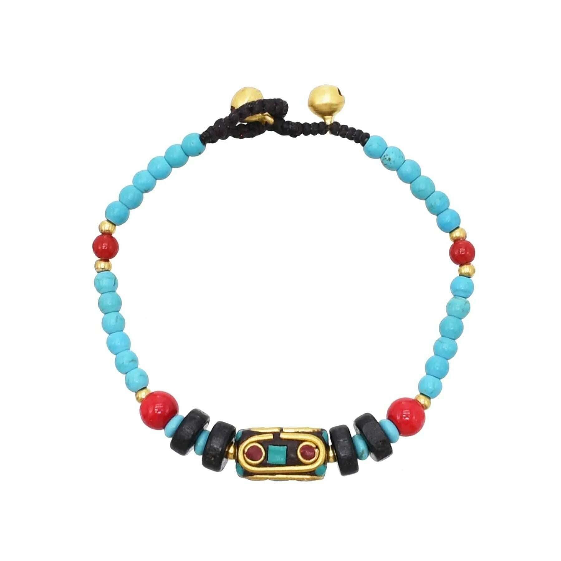 KIMLUD, Gypsy Tribal Tibetan Bracelet for Women Boho Vintage Silvery Men's Turquoise Elastic Bangle Afghan Turkish Ethnic Indian Jewelry, 1271, KIMLUD APPAREL - Womens Clothes