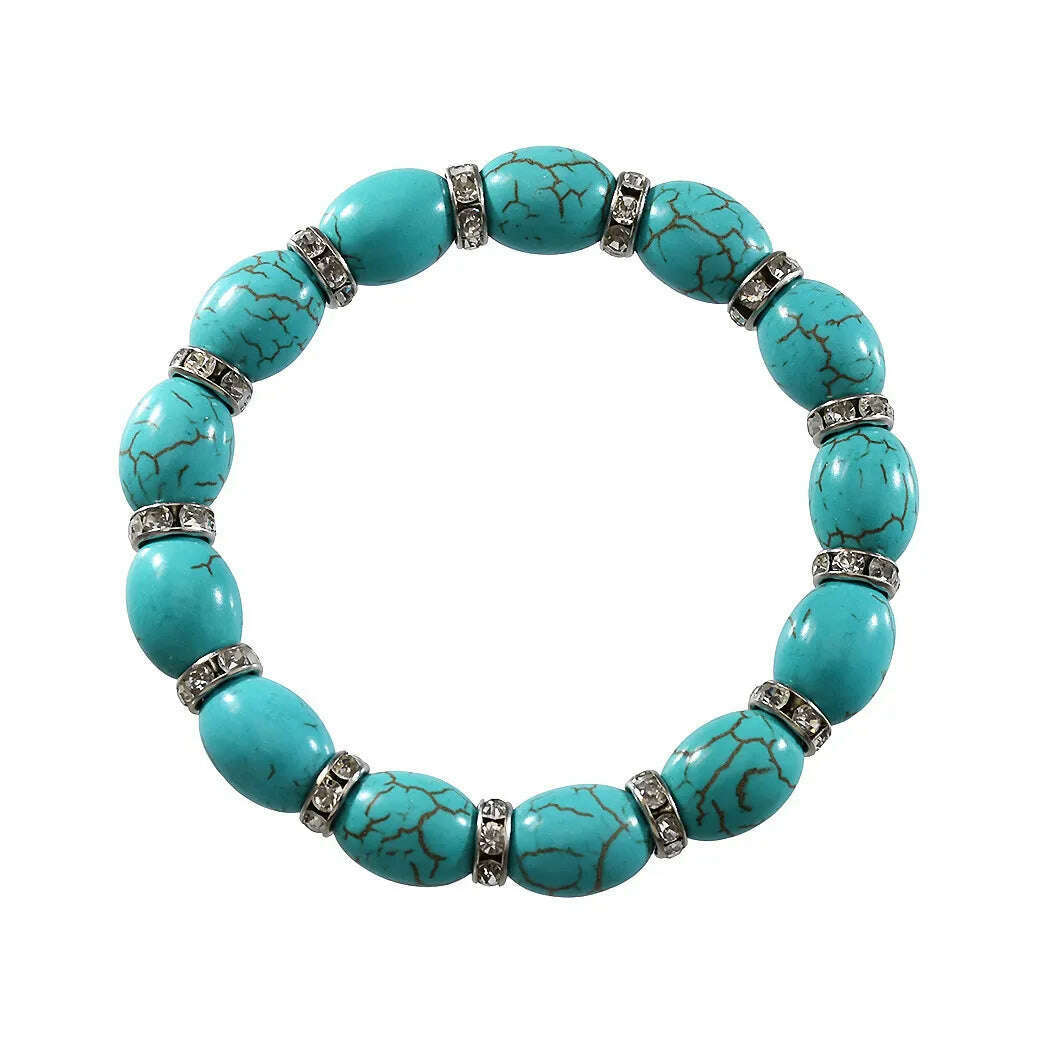 KIMLUD, Gypsy Tribal Tibetan Bracelet for Women Boho Vintage Silvery Men's Turquoise Elastic Bangle Afghan Turkish Ethnic Indian Jewelry, green, KIMLUD APPAREL - Womens Clothes