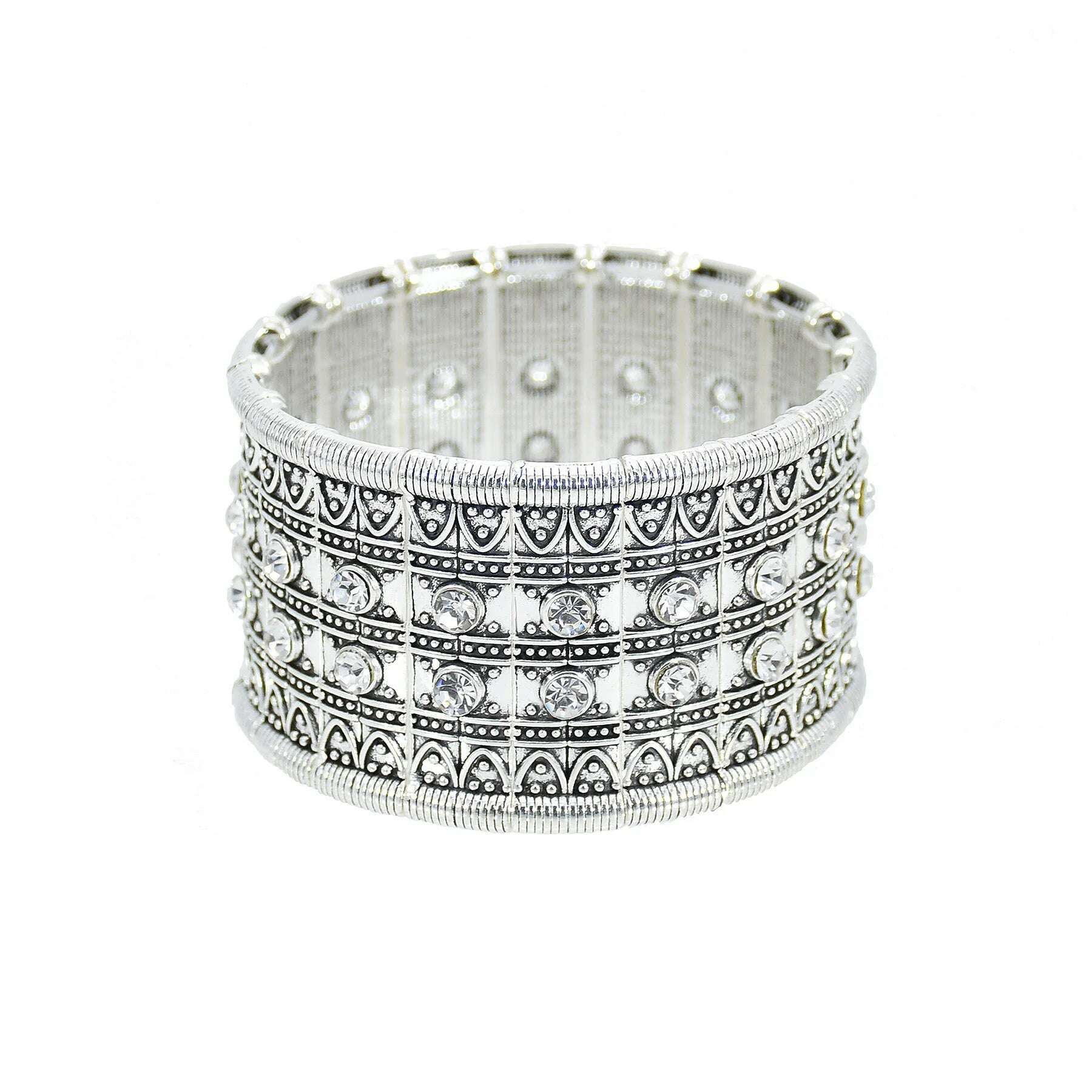 KIMLUD, Gypsy Tribal Tibetan Bracelet for Women Boho Vintage Silvery Men's Turquoise Elastic Bangle Afghan Turkish Ethnic Indian Jewelry, 1106clear, KIMLUD APPAREL - Womens Clothes