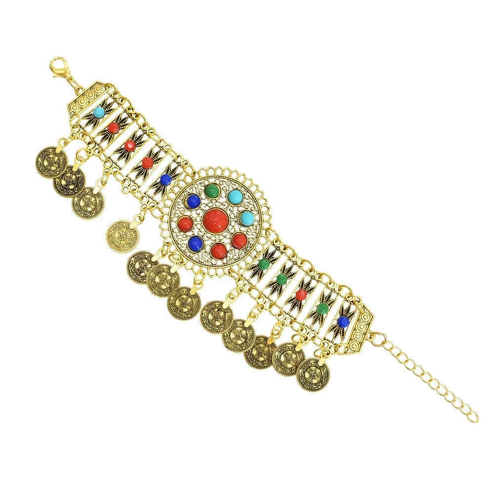 KIMLUD, Gypsy Tribal Tibetan Bracelet for Women Boho Vintage Silvery Men's Turquoise Elastic Bangle Afghan Turkish Ethnic Indian Jewelry, KIMLUD Womens Clothes