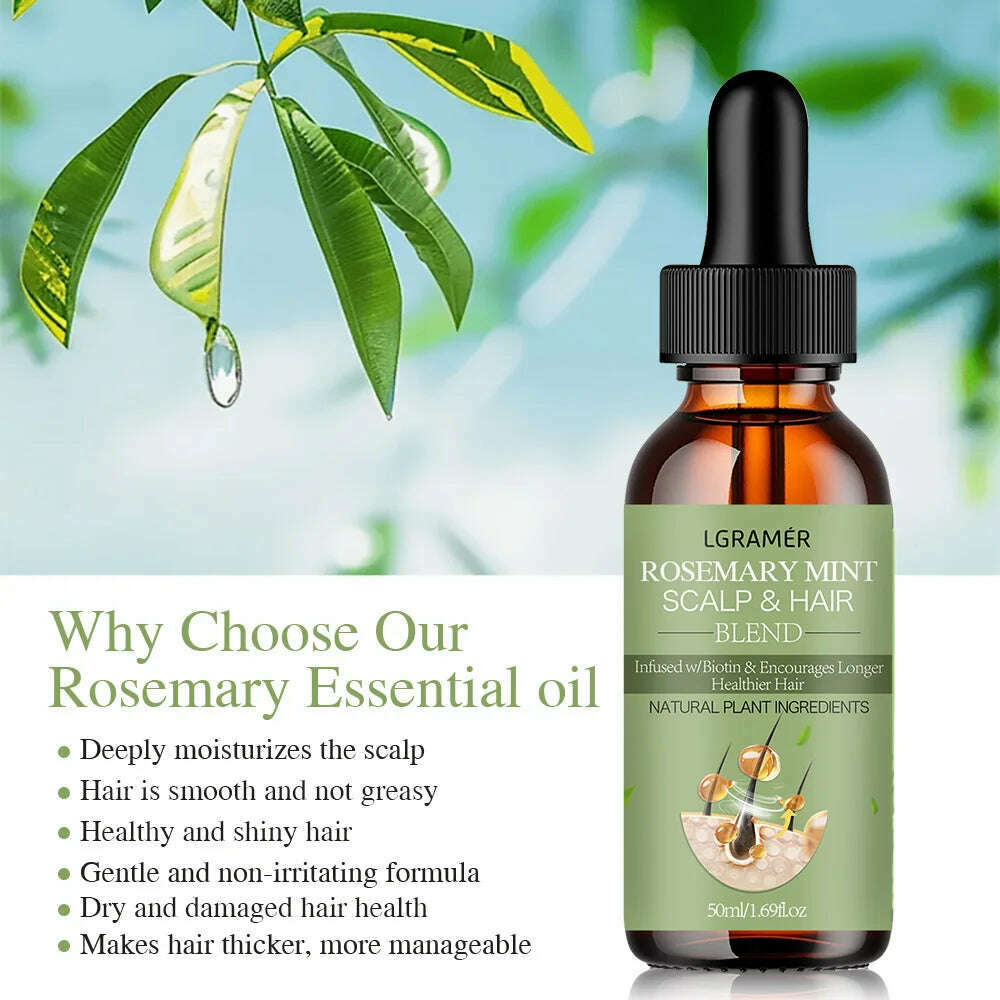Hair Growth Essential Oil Rosemary Mint Hair Strengthening Oil Nourishing Treatment For Split Ends Dry Organics Hair Care Oil - KIMLUD