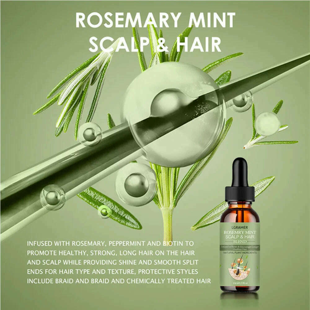 Hair Growth Essential Oil Rosemary Mint Hair Strengthening Oil Nourishing Treatment For Split Ends Dry Organics Hair Care Oil - KIMLUD
