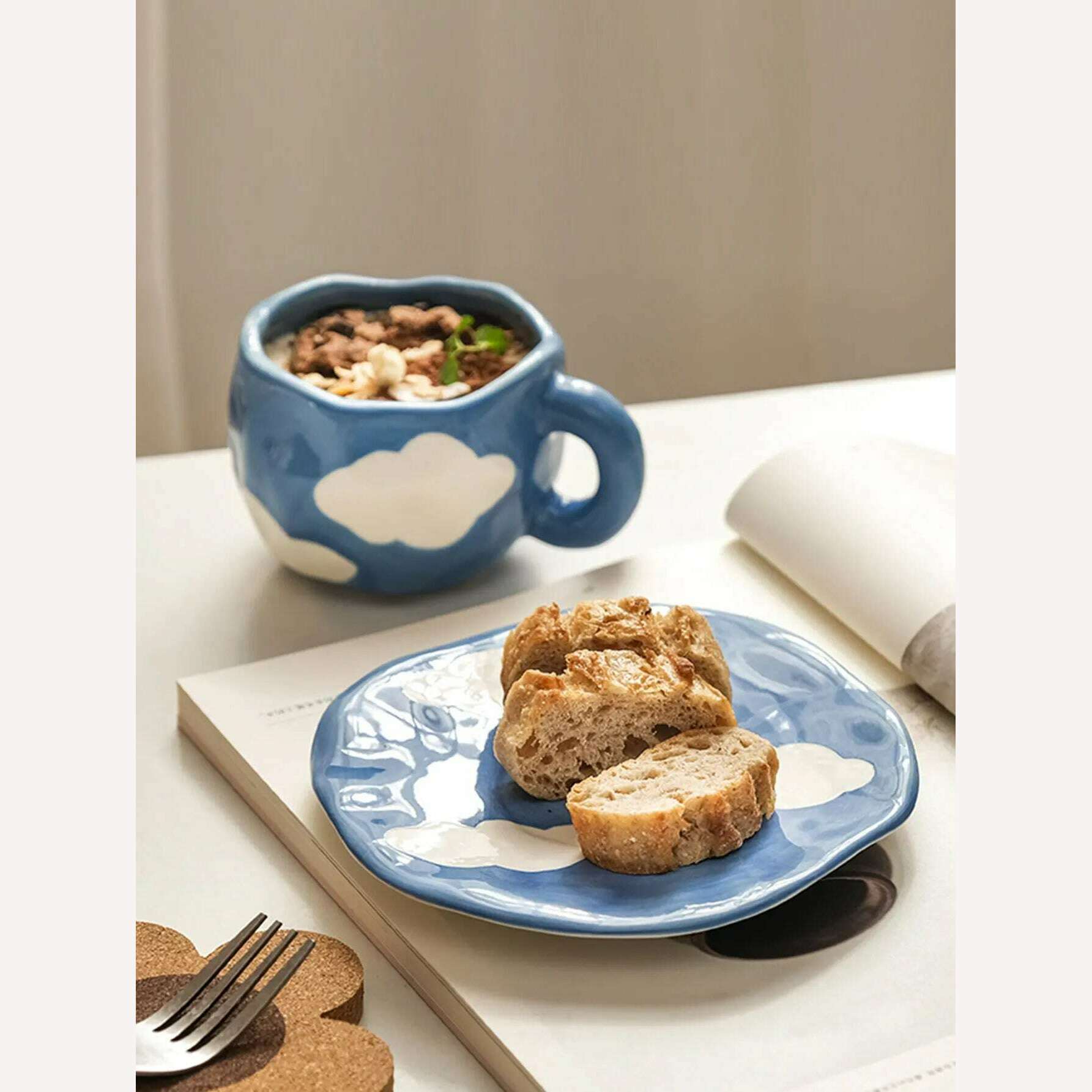 Hand-painted Flower Ceramic Coffee Cup Home Office Mug With Plate Spoon Breakfast Milk Juice Tea Handle Cup Gift Drinkware Set - KIMLUD