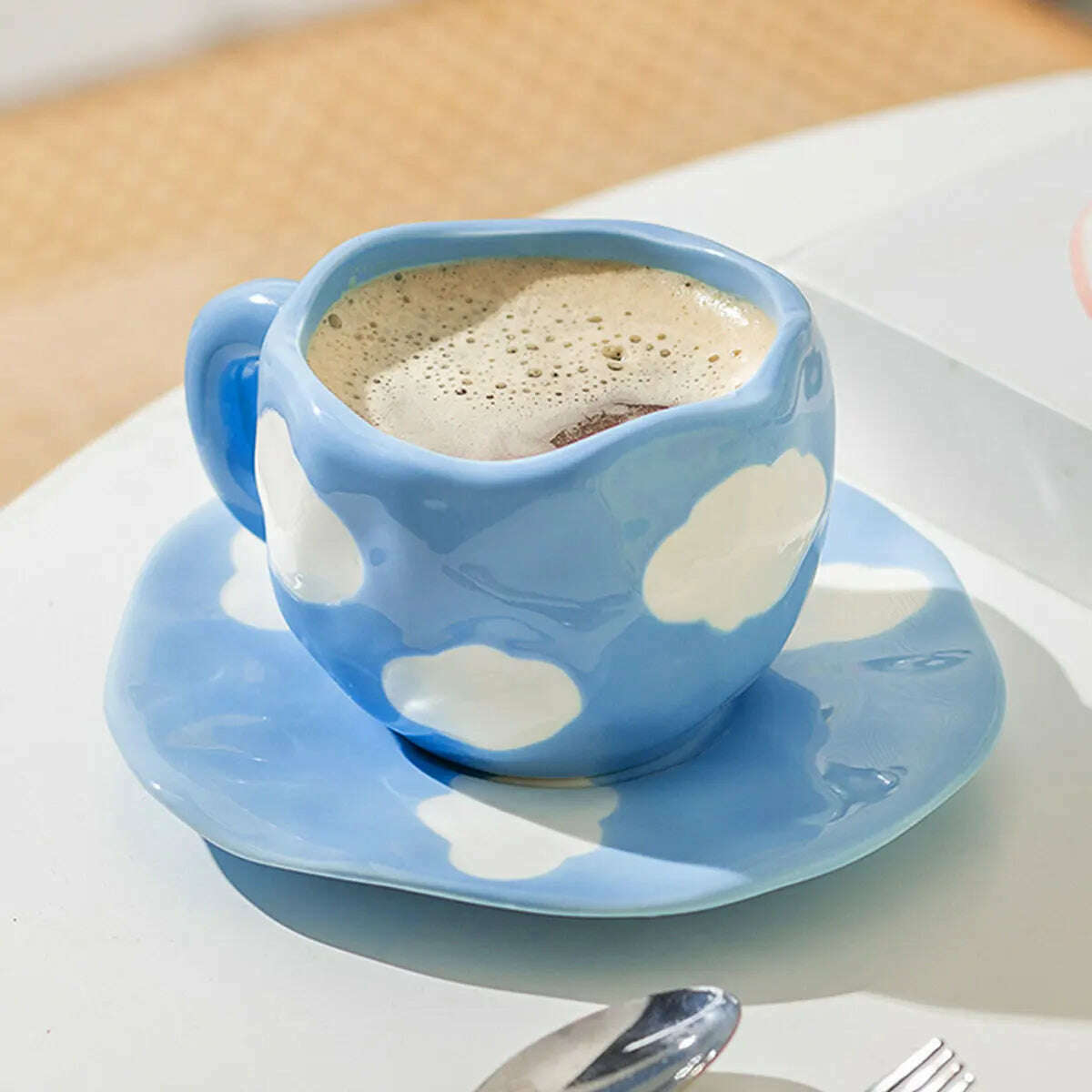 Hand-painted Flower Ceramic Coffee Cup Home Office Mug With Plate Spoon Breakfast Milk Juice Tea Handle Cup Gift Drinkware Set - KIMLUD