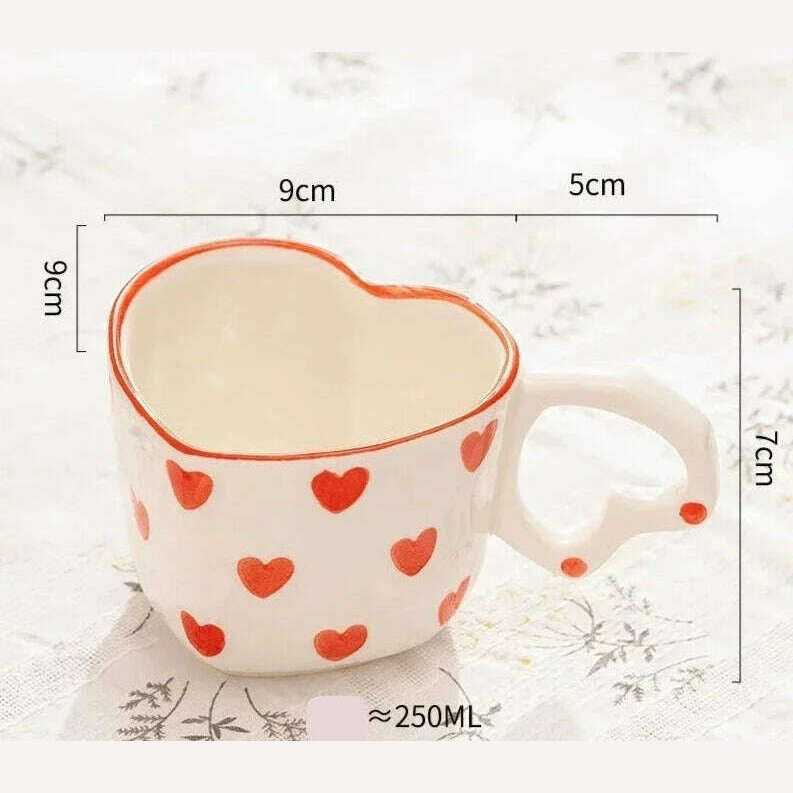 Hand Painted Love Mug Creative Heart Handle Water Cup Ceramic Milk Cup Lovely Handmade Coffee Cup Breakfast Cup Gift - KIMLUD