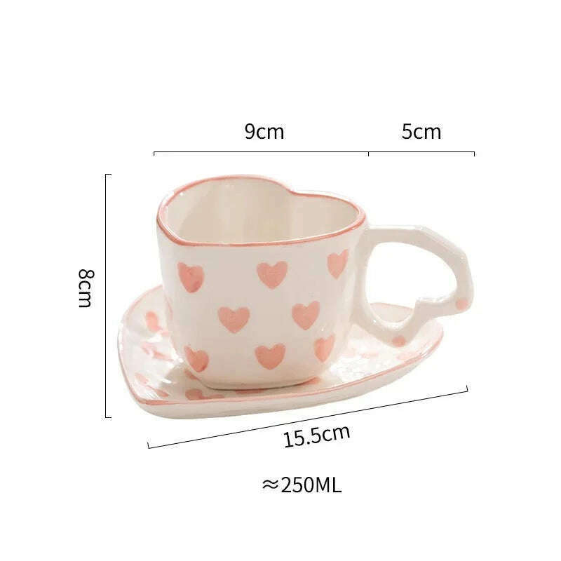 Hand Painted Love Mug Creative Heart Handle Water Cup Ceramic Milk Cup Lovely Handmade Coffee Cup Breakfast Cup Gift - KIMLUD