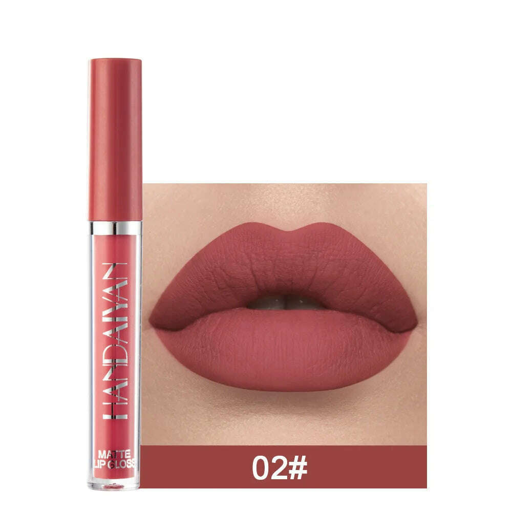 Handaiyan 12 Colors Matt Lip Gloss Longlasting Red Nude Lipstick Liquid matte Waterproof Lipgloss Makeup - KIMLUD