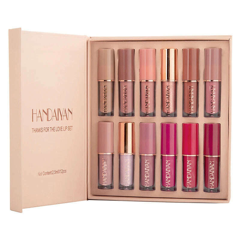 HANDAIYAN 12Pcs Liquid Velvet Matte Lip Gloss Red Lipstick Nude Makeup Women Long Lasting Waterproof Beauty Cosmetics - KIMLUD