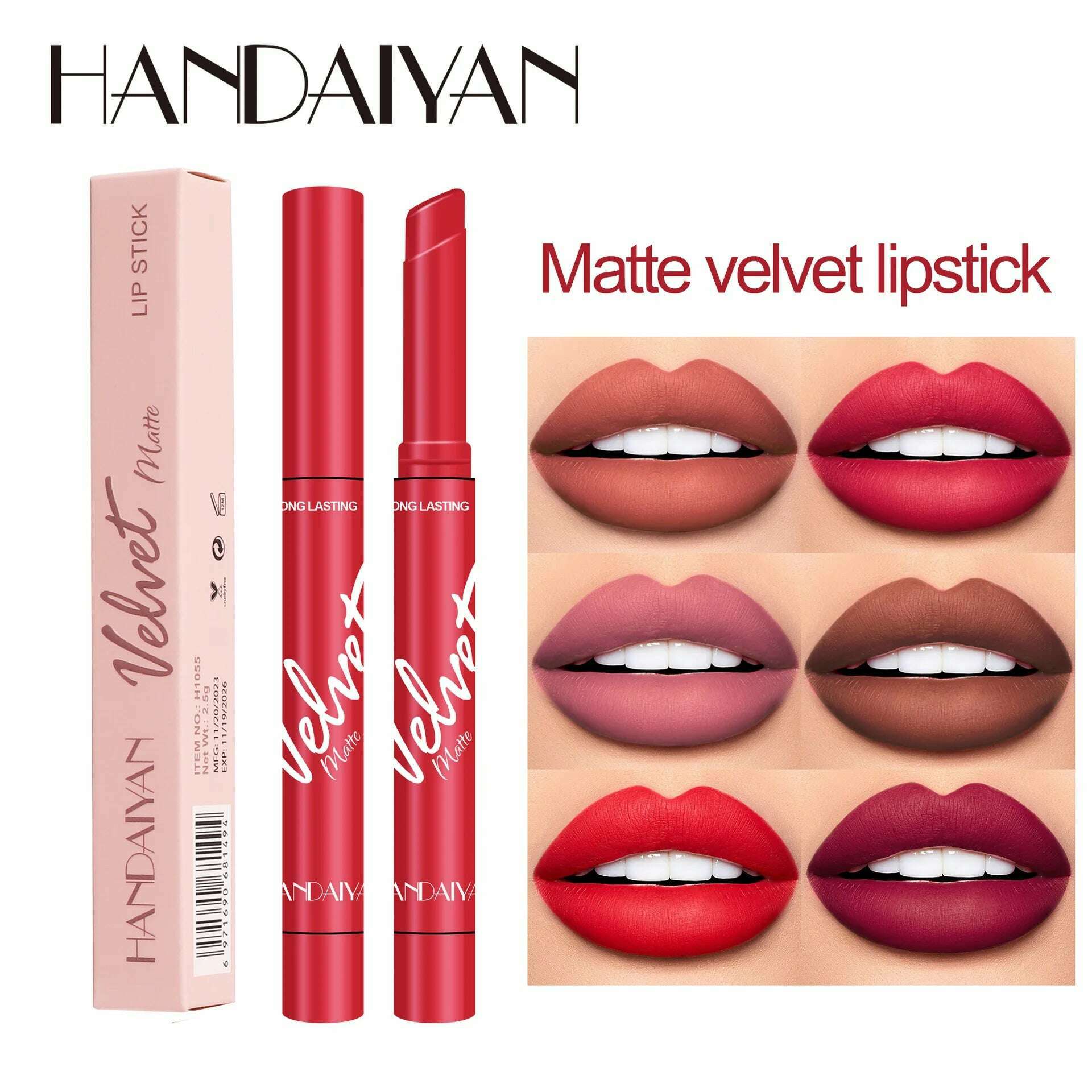 Handaiyan 8 Colors Matte Waterproof Velvet Nude Lipstick Pink Red Sexy Lip Matt Long Lasting Pigments Makeup - KIMLUD