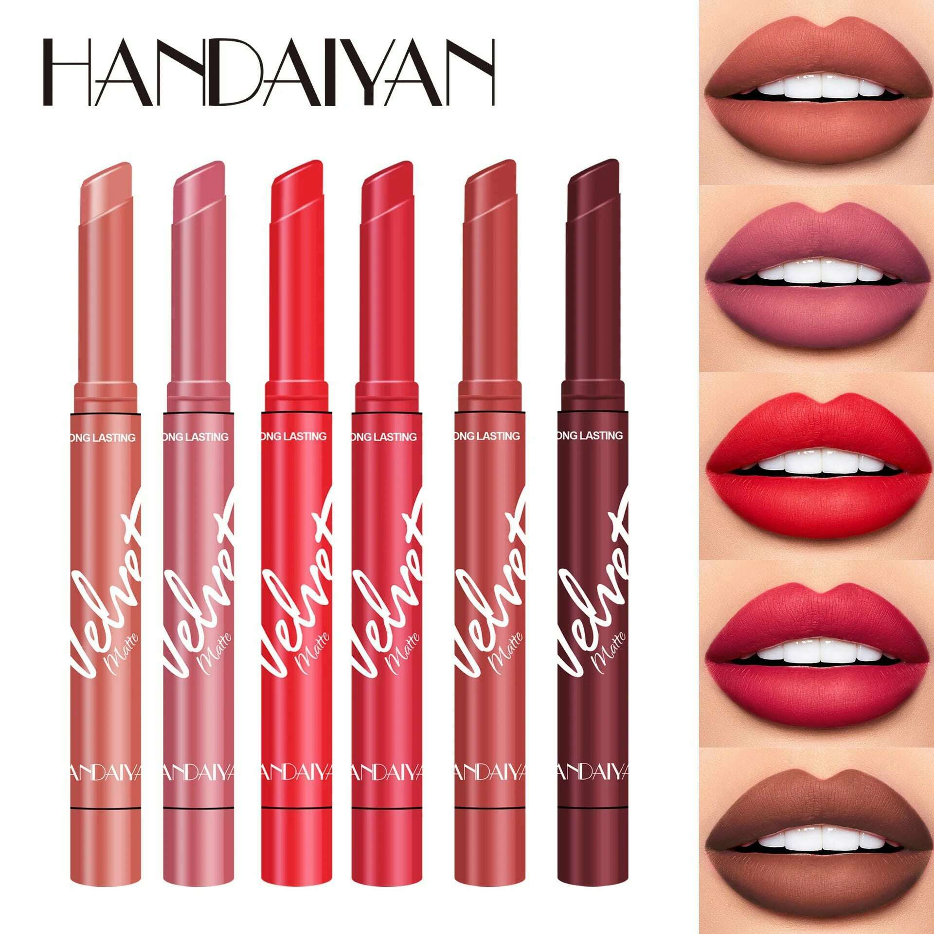Handaiyan 8 Colors Matte Waterproof Velvet Nude Lipstick Pink Red Sexy Lip Matt Long Lasting Pigments Makeup - KIMLUD
