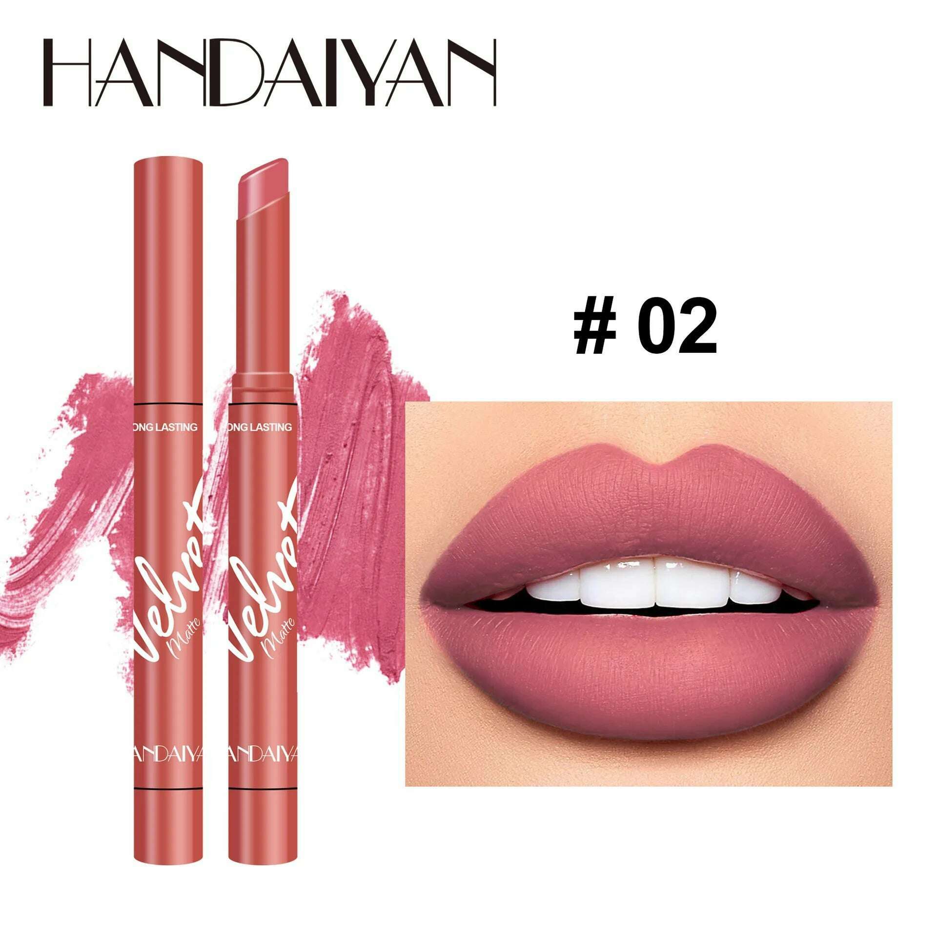 Handaiyan 8 Colors Matte Waterproof Velvet Nude Lipstick Pink Red Sexy Lip Matt Long Lasting Pigments Makeup - KIMLUD