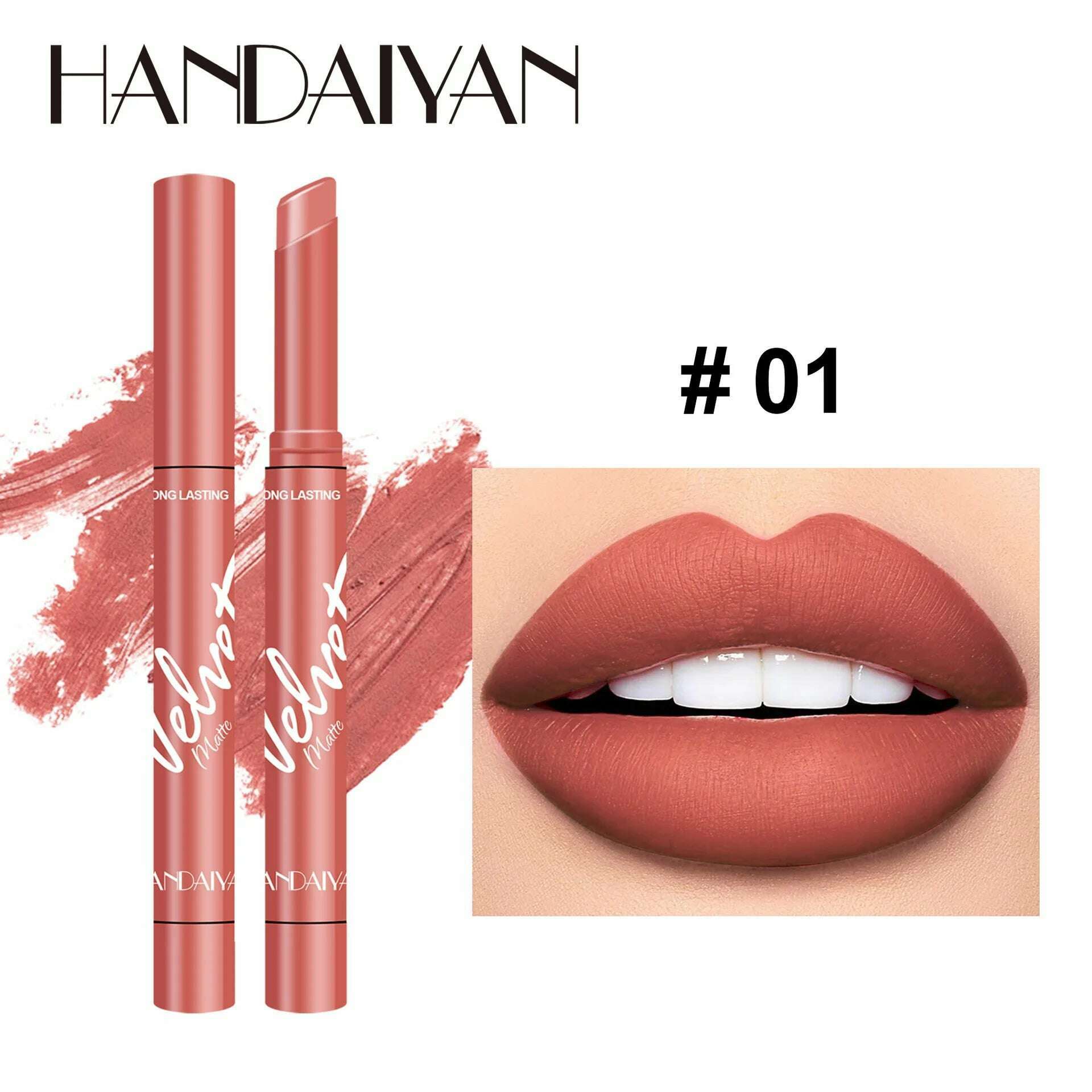 Handaiyan 8 Colors Matte Waterproof Velvet Nude Lipstick Pink Red Sexy Lip Matt Long Lasting Pigments Makeup - KIMLUD