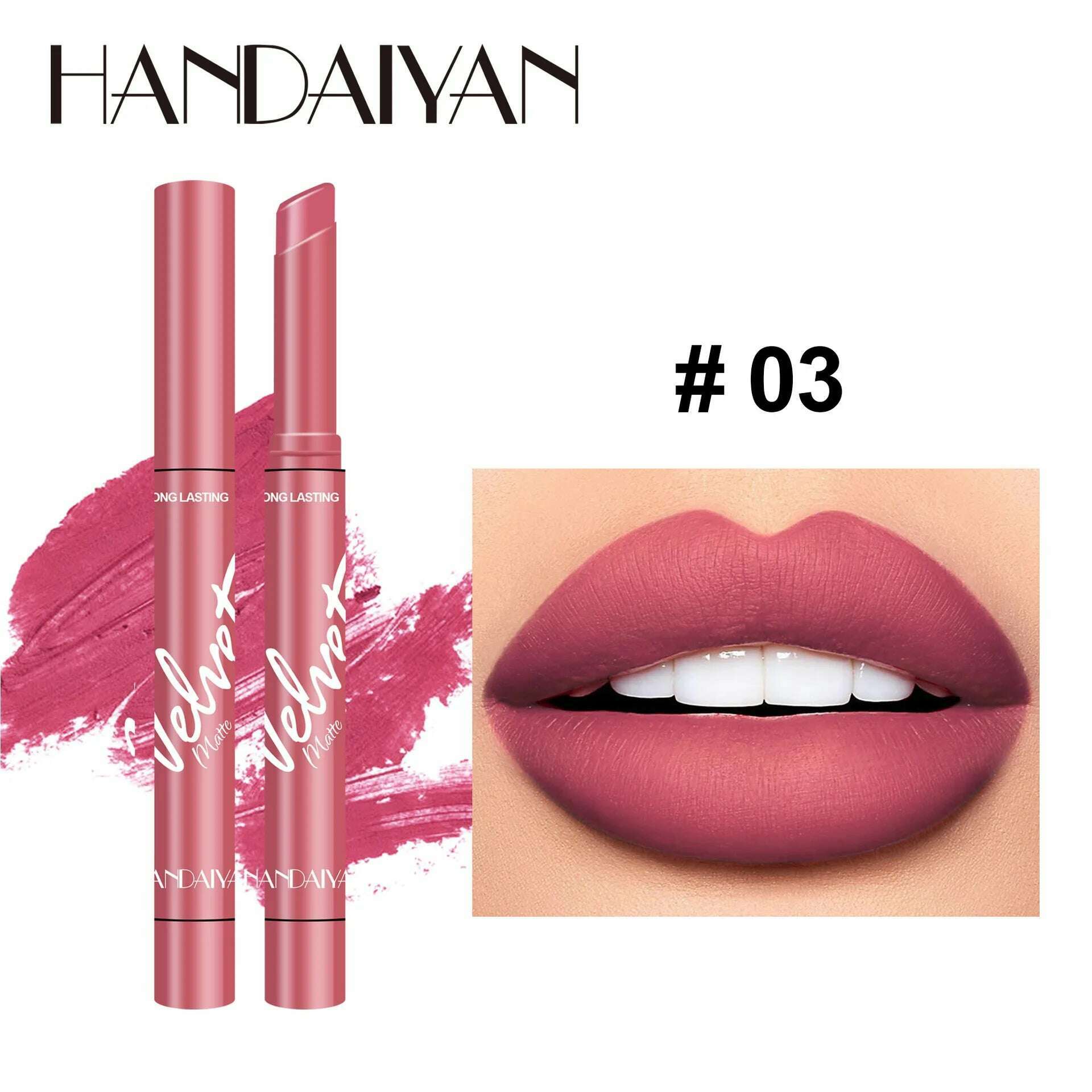 Handaiyan 8 Colors Matte Waterproof Velvet Nude Lipstick Pink Red Sexy Lip Matt Long Lasting Pigments Makeup - KIMLUD