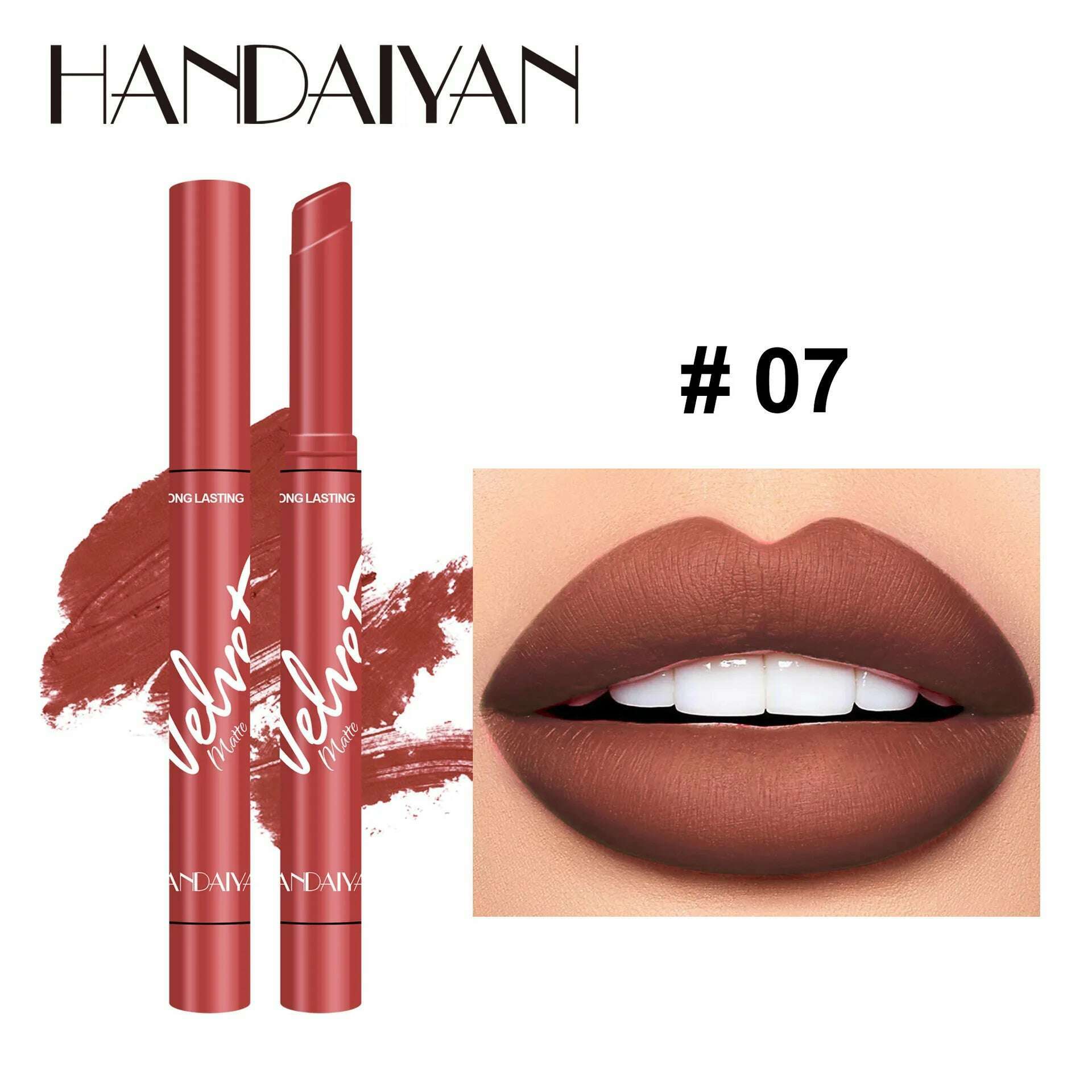 Handaiyan 8 Colors Matte Waterproof Velvet Nude Lipstick Pink Red Sexy Lip Matt Long Lasting Pigments Makeup - KIMLUD