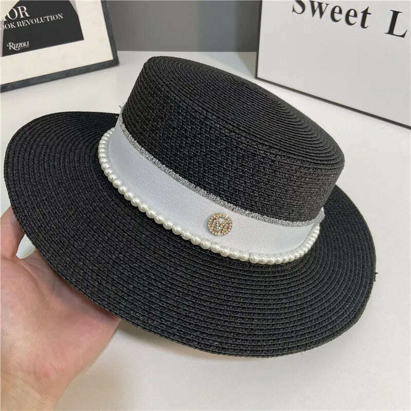 hats for women pearl top hat french summer sun protection wedding wide brim straw hat women floppy beach hat chapeu feminino - KIMLUD
