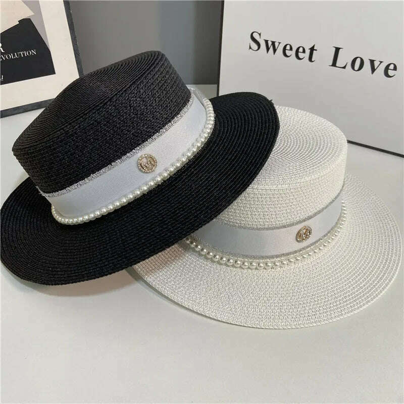 hats for women pearl top hat french summer sun protection wedding wide brim straw hat women floppy beach hat chapeu feminino - KIMLUD