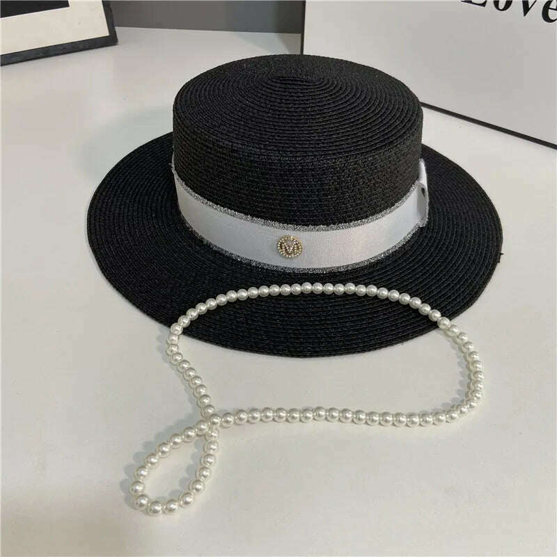 hats for women pearl top hat french summer sun protection wedding wide brim straw hat women floppy beach hat chapeu feminino - KIMLUD
