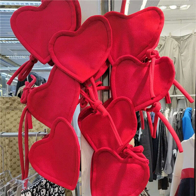 Heart ins Mid Length Tank Tops For Women V Neck Sleeveless red Sexy Vests Female 2022 Summer Fashion Style - KIMLUD