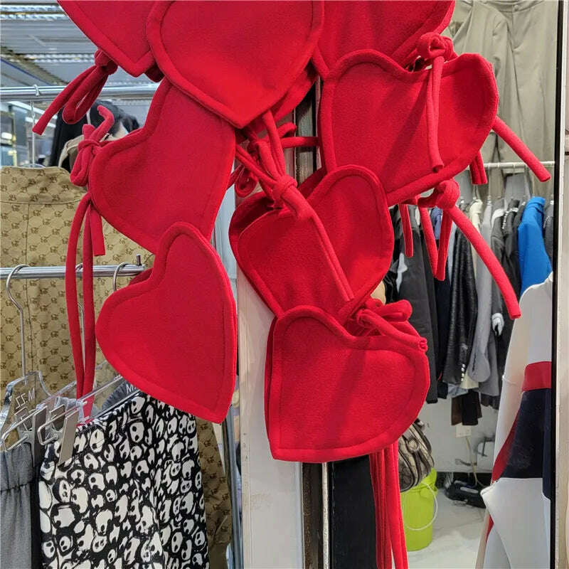 Heart ins Mid Length Tank Tops For Women V Neck Sleeveless red Sexy Vests Female 2022 Summer Fashion Style - KIMLUD