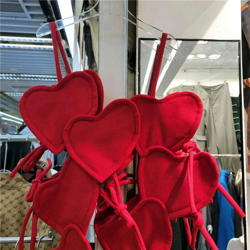 Heart ins Mid Length Tank Tops For Women V Neck Sleeveless red Sexy Vests Female 2022 Summer Fashion Style - KIMLUD