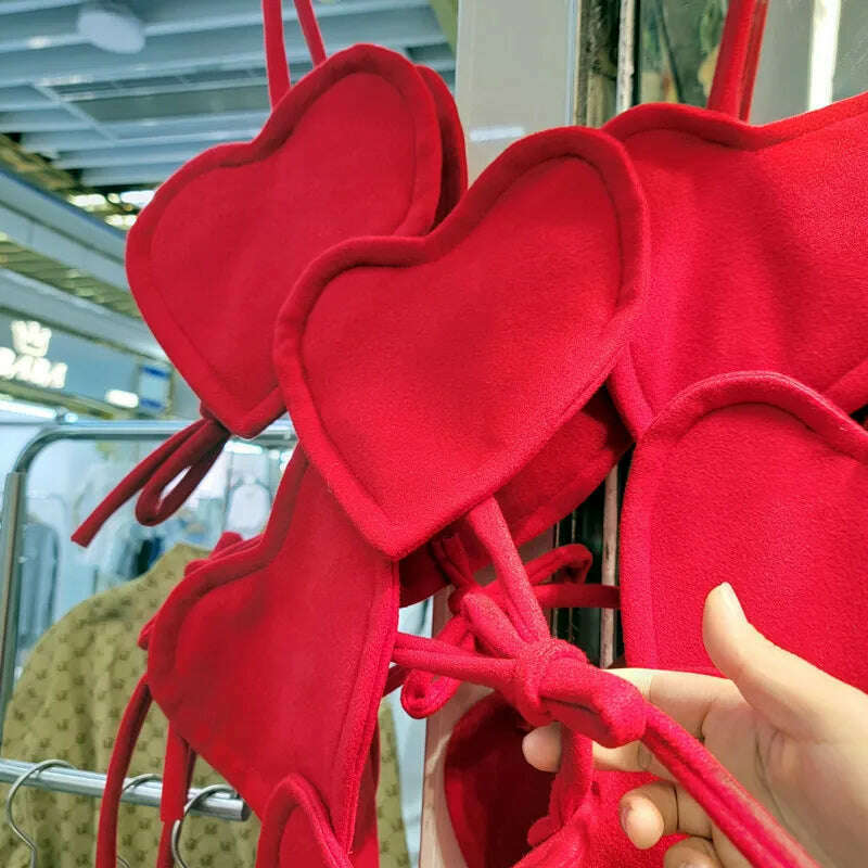 Heart ins Mid Length Tank Tops For Women V Neck Sleeveless red Sexy Vests Female 2022 Summer Fashion Style - KIMLUD