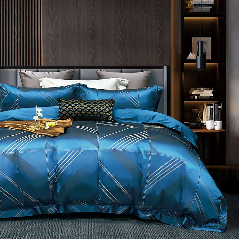 High End Mulberry S i l k Jacquard Bedding Set 4-piece Duvet Cover Set 200*230CM 220*240CM Flat Sheet Bedding - KIMLUD