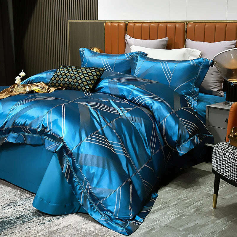 High End Mulberry S i l k Jacquard Bedding Set 4-piece Duvet Cover Set 200*230CM 220*240CM Flat Sheet Bedding - KIMLUD