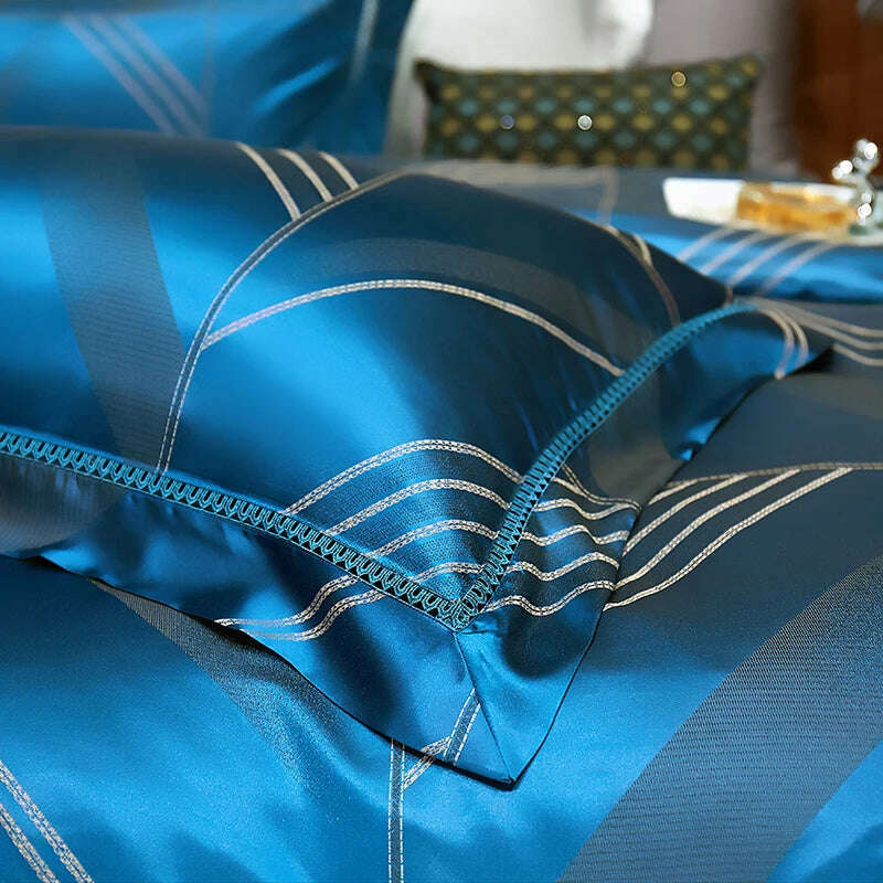 High End Mulberry S i l k Jacquard Bedding Set 4-piece Duvet Cover Set 200*230CM 220*240CM Flat Sheet Bedding - KIMLUD