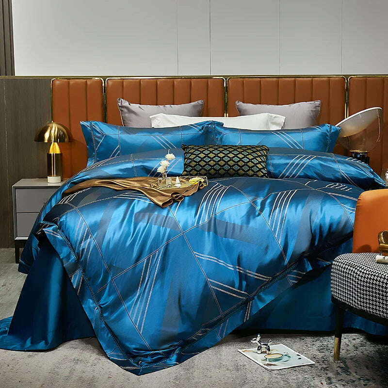 High End Mulberry S i l k Jacquard Bedding Set 4-piece Duvet Cover Set 200*230CM 220*240CM Flat Sheet Bedding - KIMLUD