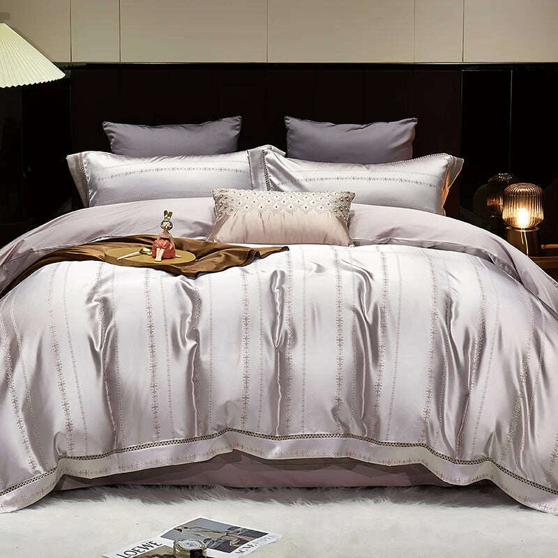 High End Mulberry S i l k Jacquard Bedding Set 4-piece Duvet Cover Set 200*230CM 220*240CM Flat Sheet Bedding - KIMLUD