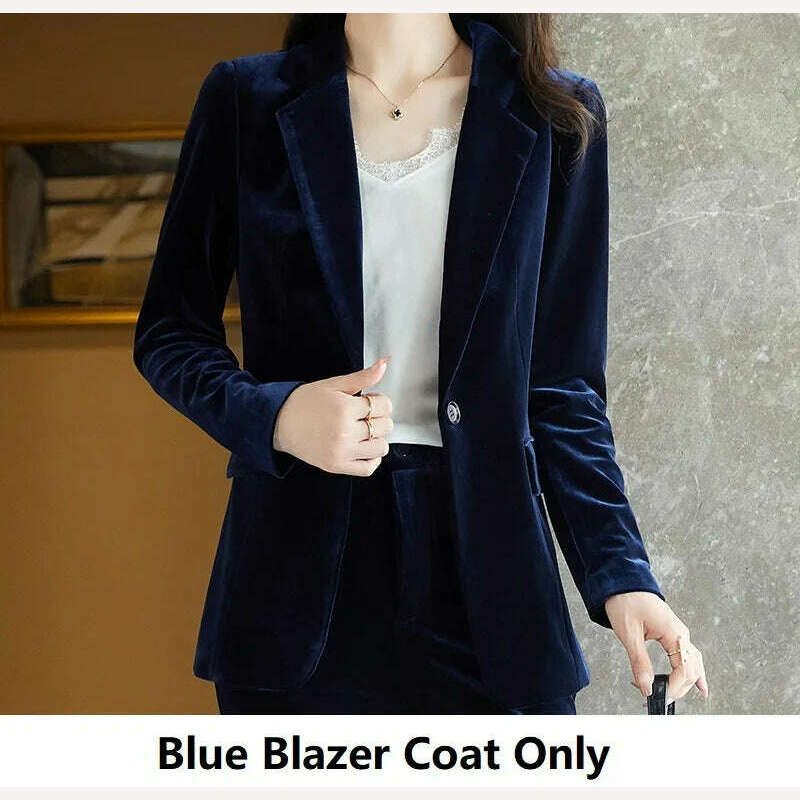 High Quality Fabric Velvet Formal Women Business Suits OL Styles Professional Pantsuits Office Work Wear Autumn Winter Blazers - KIMLUD