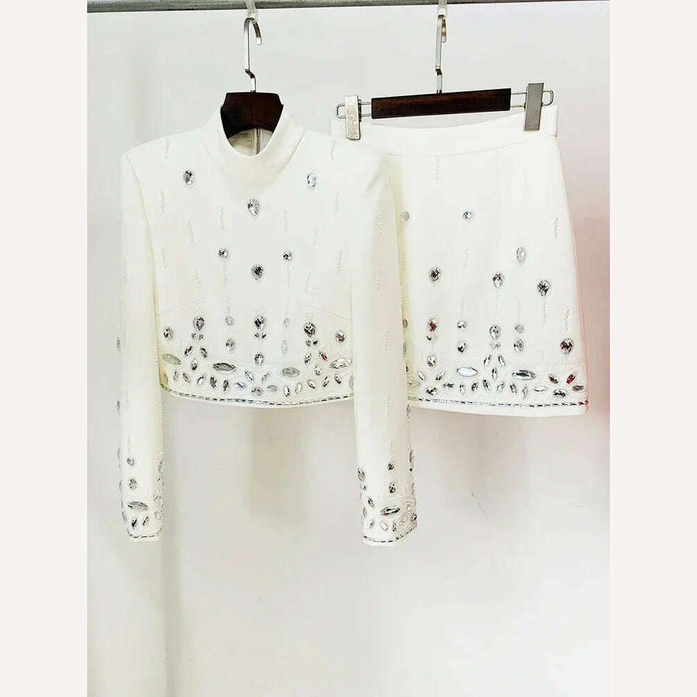 HIGH STREET Newest 2024 S/S Designer Runway Suit Set Women's Stand Collar Zip Back Cropped Tops Mini Skirt Set 2pcs - KIMLUD