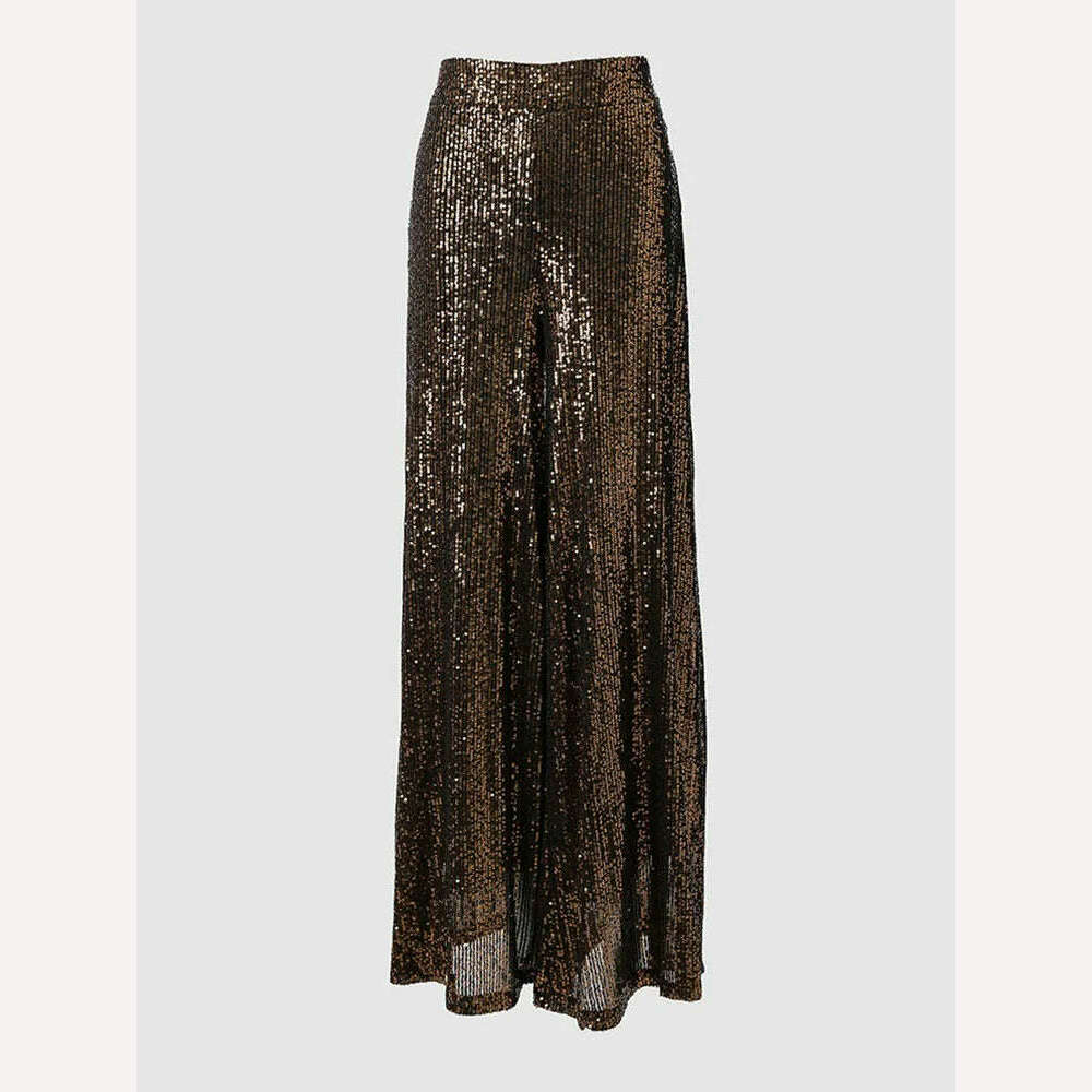 High Waist Sequin Flared Wide leg Pants All-Match new fashion yk2 Women's Clothing - KIMLUD