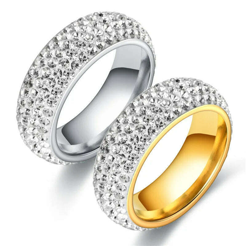 Hip Hop Iced Out CZ Titanium Steel Rings for Men Women Delicate Punk Chunky Finger Ring Hippie Rapper's Fashion Jewlery KBR116 - KIMLUD