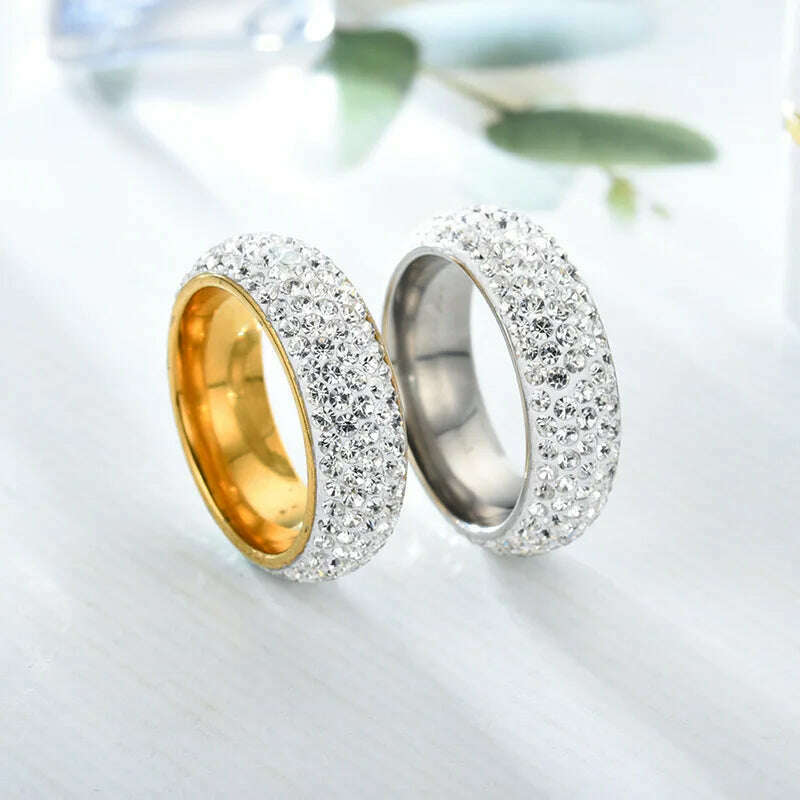 Hip Hop Iced Out CZ Titanium Steel Rings for Men Women Delicate Punk Chunky Finger Ring Hippie Rapper's Fashion Jewlery KBR116 - KIMLUD